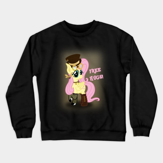 Steampunk Fluttershy Free Hugs Crewneck Sweatshirt by Rutger_J